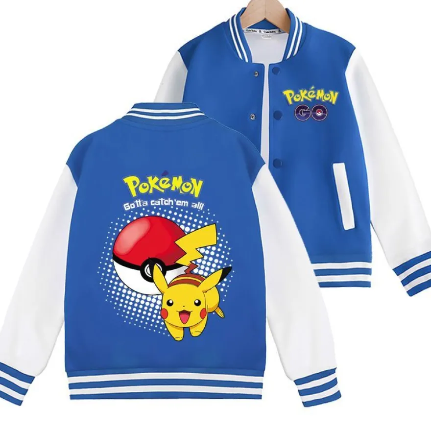 Pokemon Ball Pikachu Baseballjacke Squirtle Student Bomberjacke Kinder Preppy Jacke