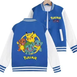 Pokemon Ball Pikachu Baseballjacke Squirtle Student Bomberjacke Kinder Preppy Jacke