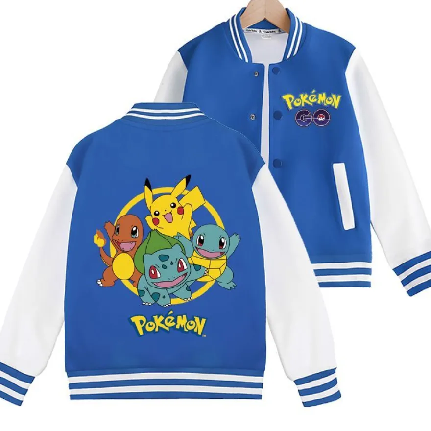 Pokemon Ball Pikachu Baseballjacke Squirtle Student Bomberjacke Kinder Preppy Jacke