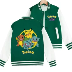 Pokemon Ball Pikachu Baseballjacke Squirtle Student Bomberjacke Kinder Preppy Jacke