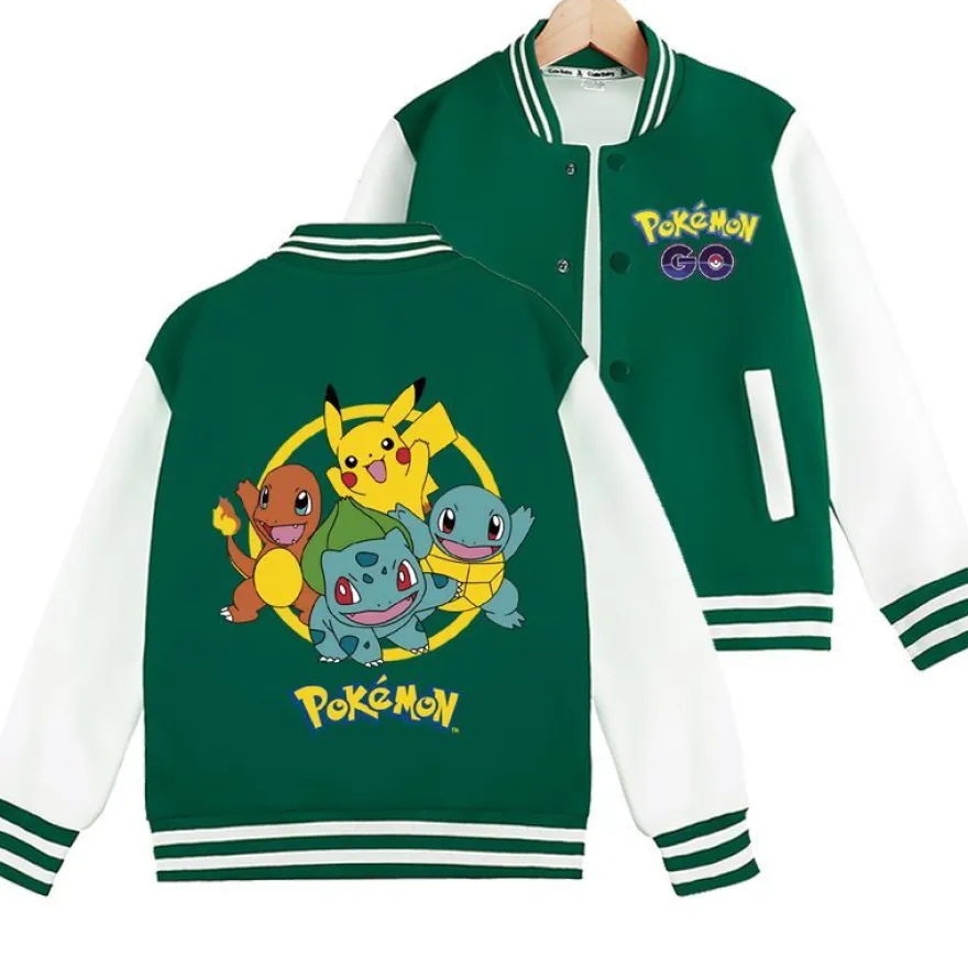 Pokemon Ball Pikachu Baseballjacke Squirtle Student Bomberjacke Kinder Preppy Jacke
