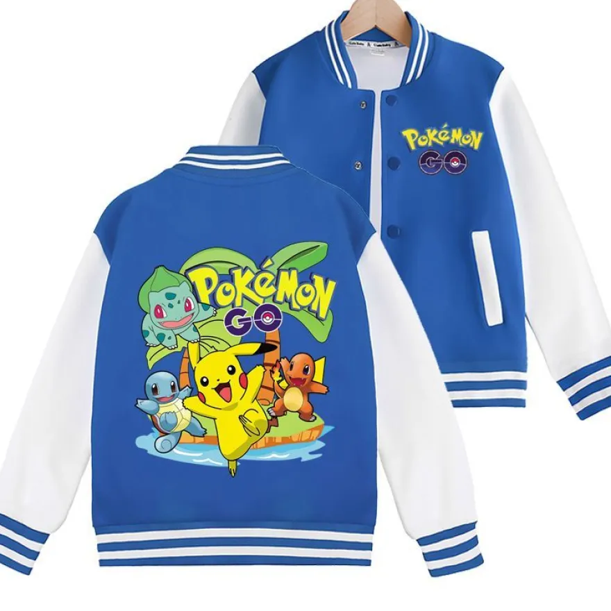 Pokemon Ball Pikachu Baseballjacke Squirtle Student Bomberjacke Kinder Preppy Jacke