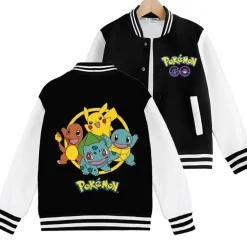Pokemon Ball Pikachu Baseballjacke Squirtle Student Bomberjacke Kinder Preppy Jacke
