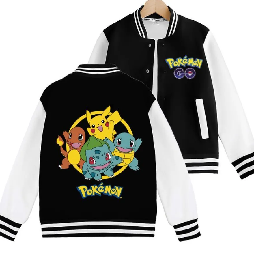 Pokemon Ball Pikachu Baseballjacke Squirtle Student Bomberjacke Kinder Preppy Jacke