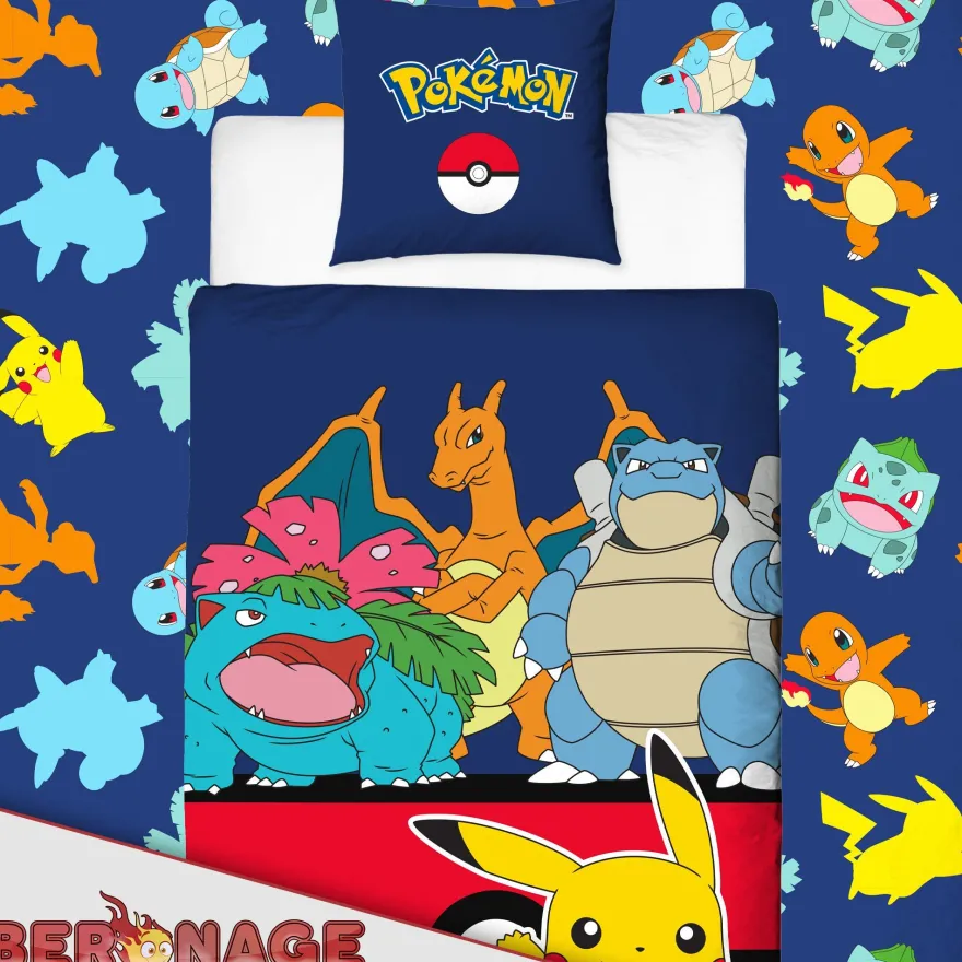 Pokemon Wende-Bettwäsche Pikachu 135x200cm + 80x80cm 100% Baumwolle Renforcé-Linon