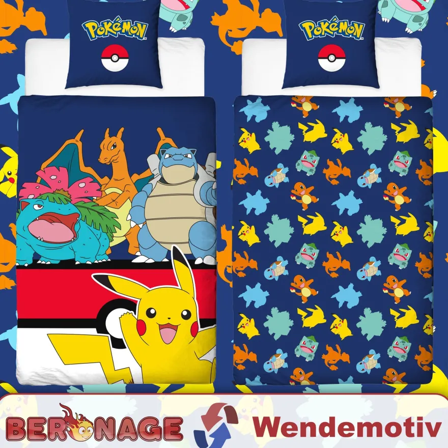 Pokemon Wende-Bettwäsche Pikachu 135x200cm + 80x80cm 100% Baumwolle Renforcé-Linon