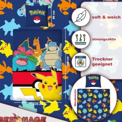 Pokemon Wende-Bettwäsche Pikachu 135x200cm + 80x80cm 100% Baumwolle Renforcé-Linon