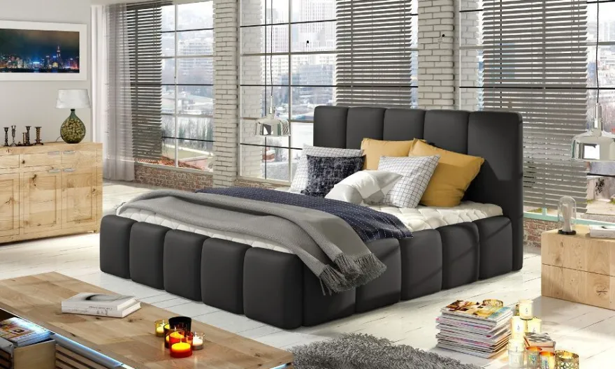 Polsterbett Doppelbett VERONA Set 1 Kunstleder Schwarz 180x200cm