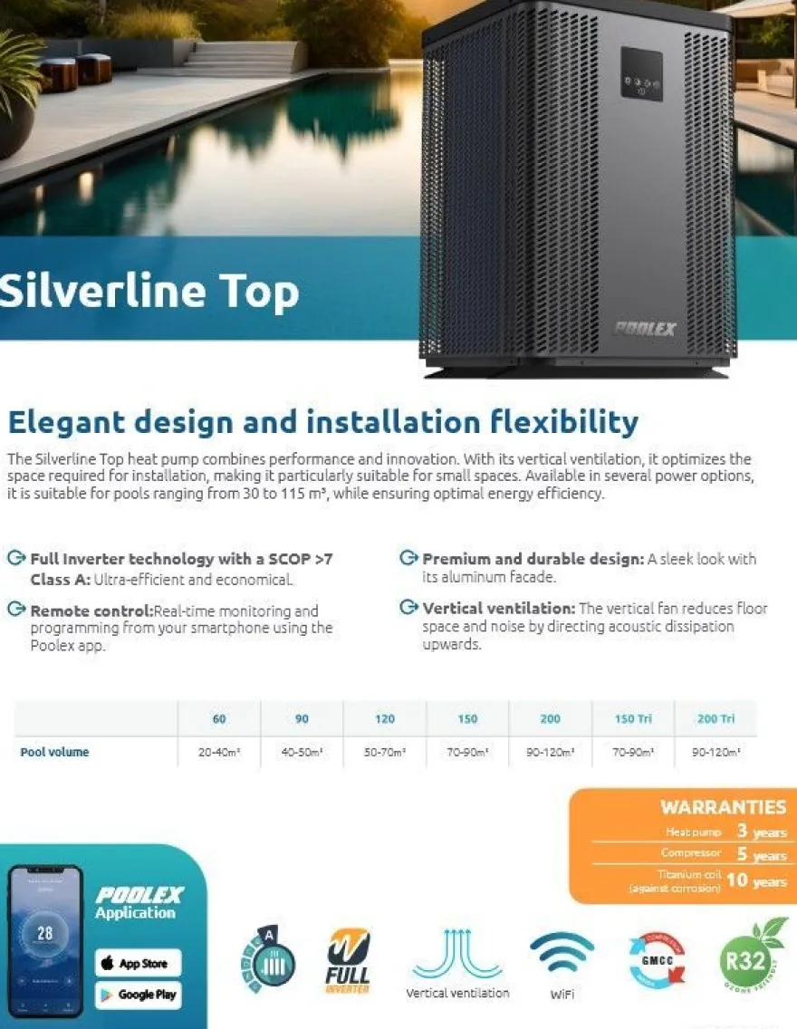 Poolex Silverline Top 20kW Vertical Poolheizung Wärmepumpe 400V