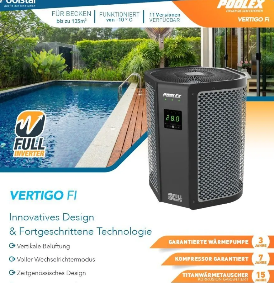 Poolex Silverline Top 20kW Vertical Poolheizung Wärmepumpe 400V