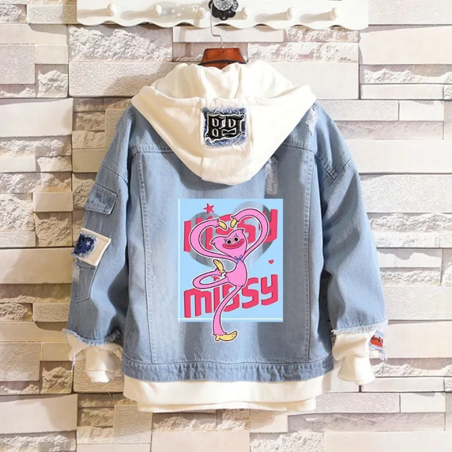 Poppy Playtime Merch Kapuze Sweatshirt Huggy Wuggy Kissy Missy Hoodie Jeansjacke