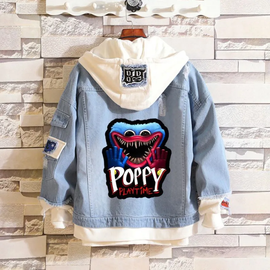 Poppy Playtime Merch Kapuze Sweatshirt Huggy Wuggy Kissy Missy Hoodie Jeansjacke