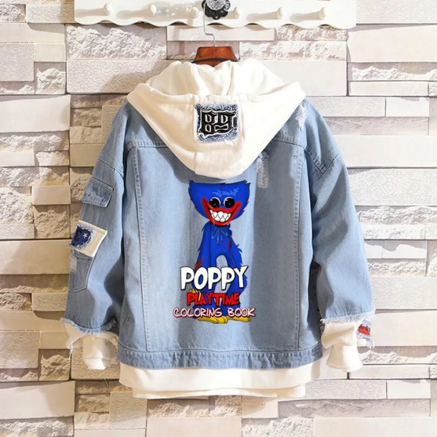 Poppy Playtime Merch Kapuze Sweatshirt Huggy Wuggy Kissy Missy Hoodie Jeansjacke