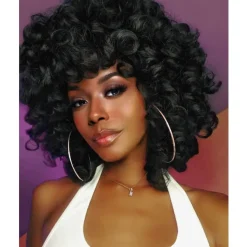 Porsmeer Afro Perücke Damen Synthetik Kinky Curly mit Pony Natürliche Haar für
