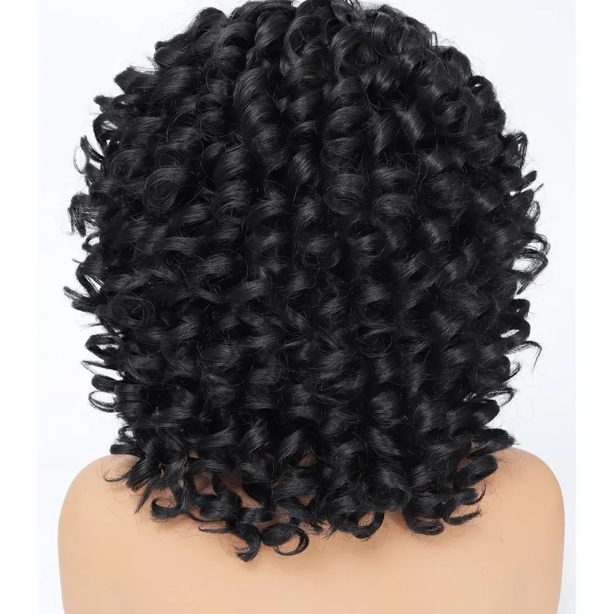 Porsmeer Afro Perücke Damen Synthetik Kinky Curly mit Pony Natürliche Haar für