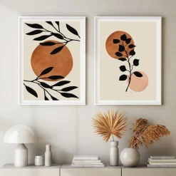 Poster Boho Blumen Zweige und Abstrakte Formen als Deko Print ohne Rahmen