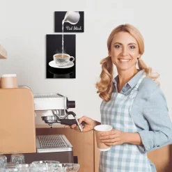 Poster Küchen Bilder 2 Stück Rahmen Kaffee Bar Schwarz Weiß Leinwand Esszimmer