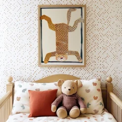 Poster Kinderzimmer Tier · Gepunkteter Leopard Kopfstand · Lustiges Wandbild