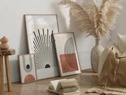 Poster Mid Century Moderne Wandkunst Dekoration · Boho Stil · Orange · Schwar