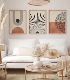 Poster Mid Century Moderne Wandkunst Dekoration · Boho Stil · Orange · Schwar