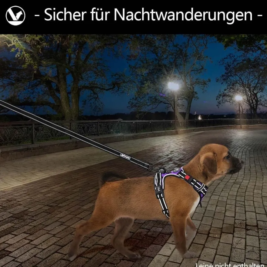 PoyPet Reflektierendes Hundegeschirr, Front-Clip, Violett, Größe S