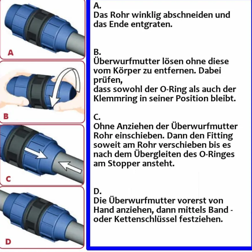 PP PE Rohr Verschraubung Fitting