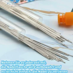 50 Premium-Nadeln mit großem Öhr, 5 Größen, Ledernadel Stickgarn, Edelstahlgarn