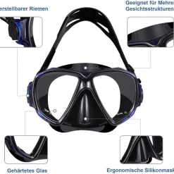 Premium Schnorchelset mit Taucherbrille - wasserdichtes Anti-Fog Glas - Dry