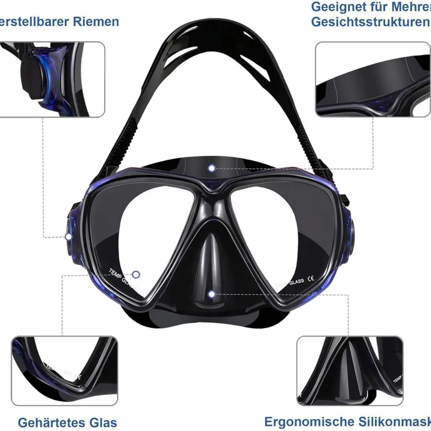 Premium Schnorchelset mit Taucherbrille - wasserdichtes Anti-Fog Glas - Dry