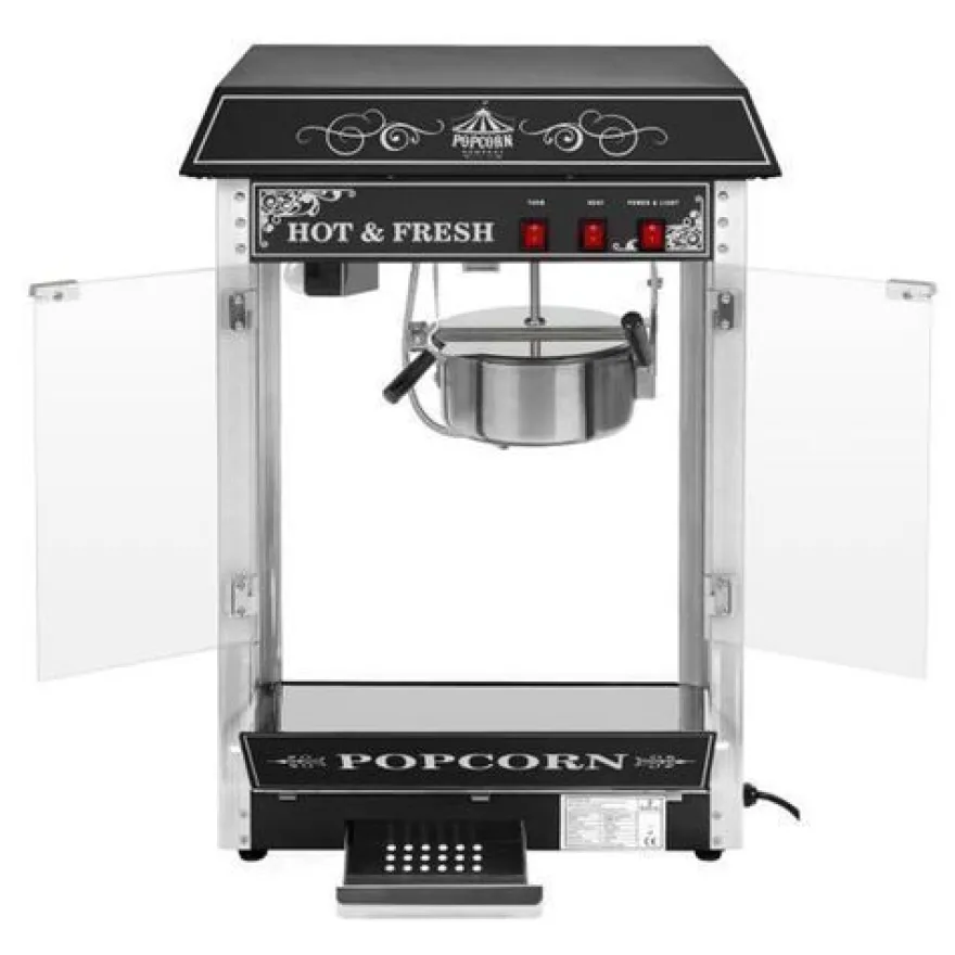 Professionelle, effiziente und einstellbare Popcornmaschine, 230 V, 1,6 kW, schwarz