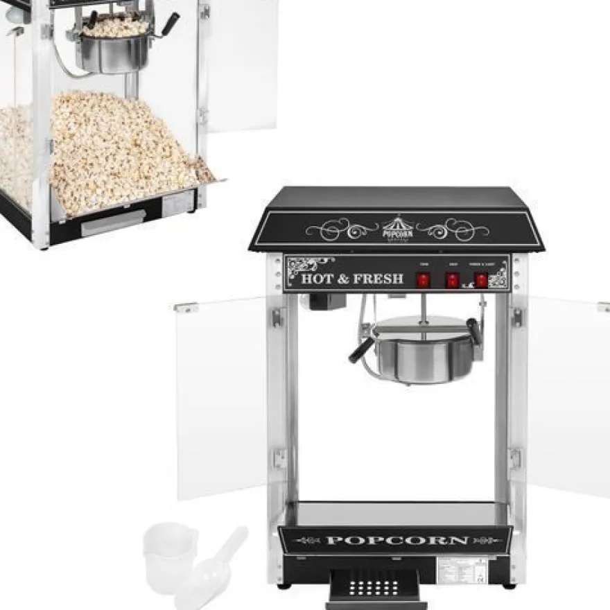 Professionelle, effiziente und einstellbare Popcornmaschine, 230 V, 1,6 kW, schwarz