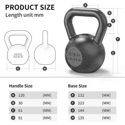 Proiron Kettlebell Gusseisen 4kg 8kg 12kg 16kg 20kg 24kg Schwarz