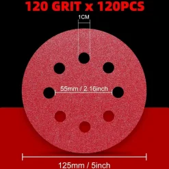 Pukamam 120 Stück Schleifpapier 125mm Klett P120 Körnung für 8 Loch