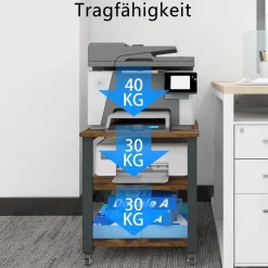 PUNCIA 3-Ebenen Druckertisch mit Rollen, mobil, Holz & Metall, 50x50x50 cm Retro
