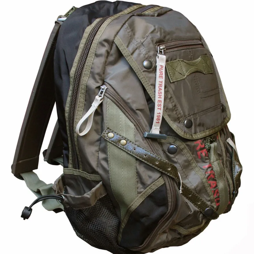 Pure Trash Rucksack groß Nylon oliv 35 Liter Freizeit Outdoor Reisen 30 x 25 x 50 cm