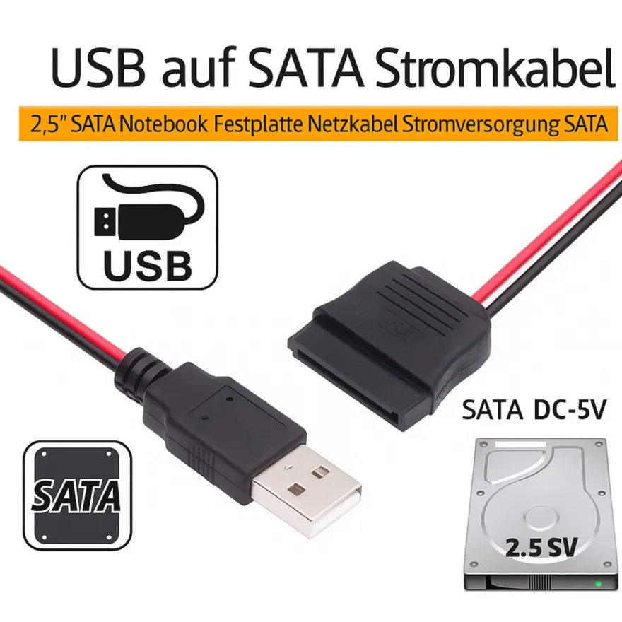P52 USB Stecker auf SATA Kabel 15pin Adapter Stromkabel PC USB SATA Adapter 30cm