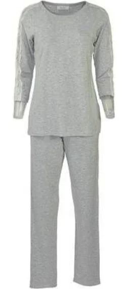 Pyjama AUDEN Viskose Elasthan mit Spitze grau melange champ Gr 36-42