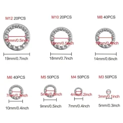 QIMEI-SHOP Sicherungsscheiben Innenzahn Edelstahl M3-M12 Sortiment Set 270 Stück