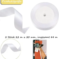 qingmeng Satinband Weiss, 44m Geschenkband 20mm Breit für Hochzeit, Taufe