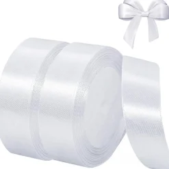 qingmeng Satinband Weiss, 44m Geschenkband 20mm Breit für Hochzeit, Taufe
