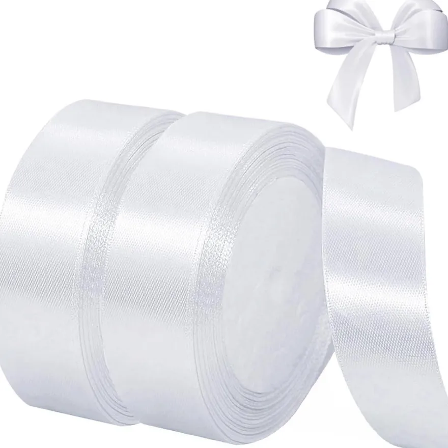 qingmeng Satinband Weiss, 44m Geschenkband 20mm Breit für Hochzeit, Taufe