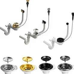 QLS Automatischer Siphon 3 1/2 Zoll Ablauf für Einbecken Chrom Edelstahl PVC 11428
