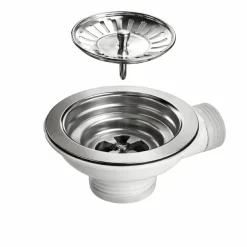 QLS Automatischer Siphon 3 1/2 Zoll Ablauf für Einbecken Chrom Edelstahl PVC 11428
