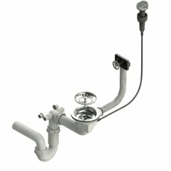 QLS Automatischer Siphon 3 1/2 Zoll Ablauf für Einbecken Chrom Edelstahl PVC 11428