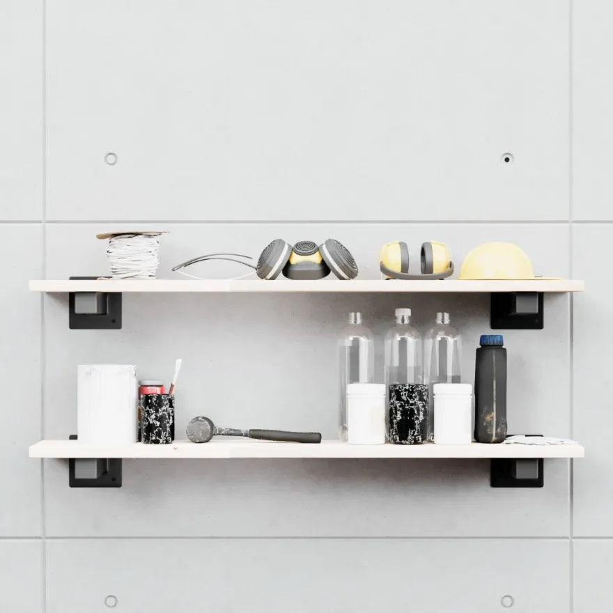 QLS Regalhalterung 2 Stück für Wandregal 20x10x4 cm Schwarz Stahl T-Form 11101