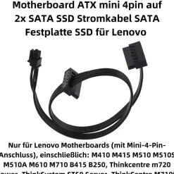 Q59 Motherboard ATX mini 4pin auf 2x SATA SSD Stromkabel Festplatte für Lenovo