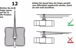 Quarz Uhrwerk Mechanismus lautlos geräuschlos Uhrzeiger Zeiger kurz lang SILBER