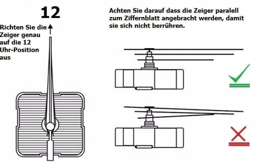 Quarz Uhrwerk Mechanismus lautlos geräuschlos Uhrzeiger Zeiger kurz lang SILBER