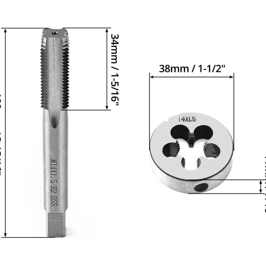 QWORK® Gewindebohrer M14x1.5mm Set, Schnellarbeitsstahl ISO