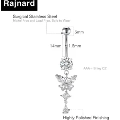 Rajnard Bauchnabelpiercing aus Chirurgenstahl mit Schmetterling-Anhänger